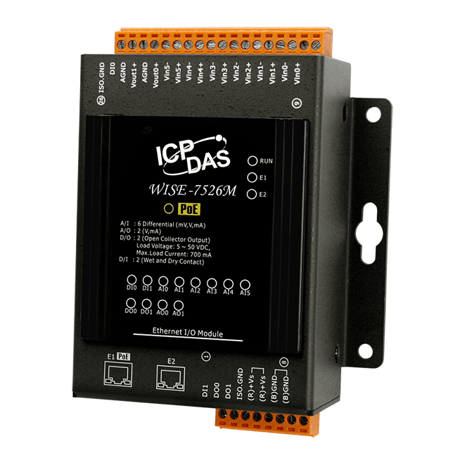 WISE-7526M Intelligent MQTT I/O Module with 6-ch AI, 2-ch AO, 2-ch DI, 2-ch DO and 2-port Ethernet Switch
