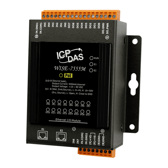 WISE-7555M Intelligent MQTT I/O Module with 8-ch DI, 8-ch DO and 2-port Ethernet Switch