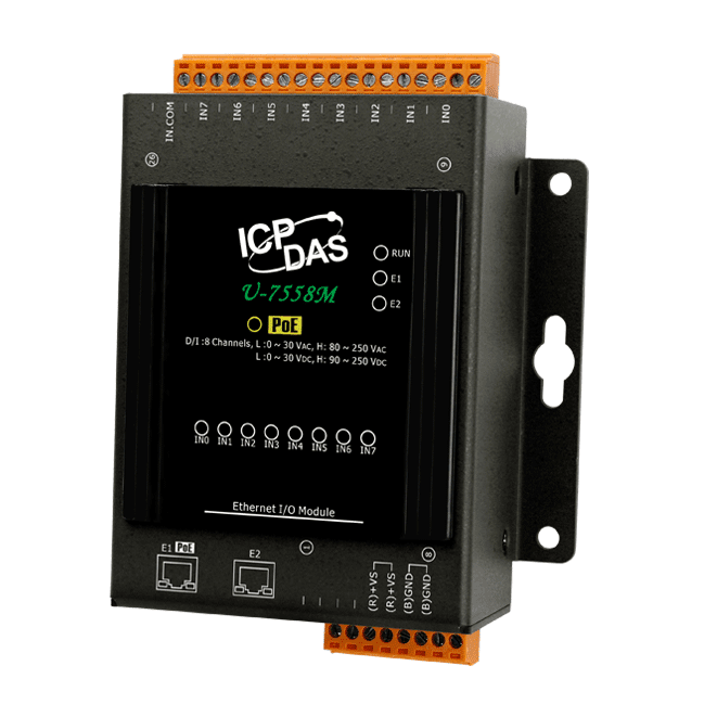 U-7558M OPC UA I/O Module with 8-channels AC/DC DI (80-250 VAC) and 2-port Ethernet Switch