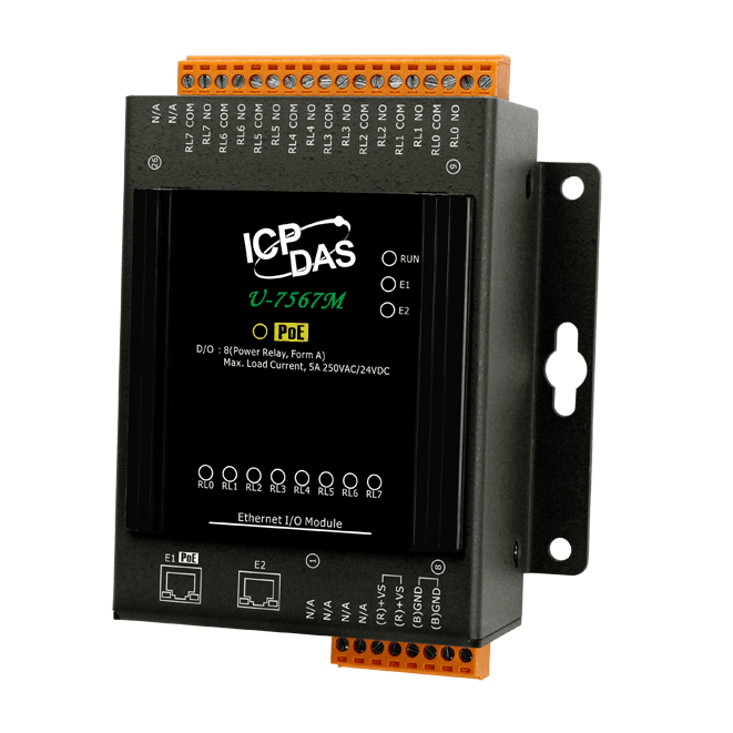 U-7567M OPC UA I/O Module with 8-channels Power Relay and 2-port Ethernet Switch