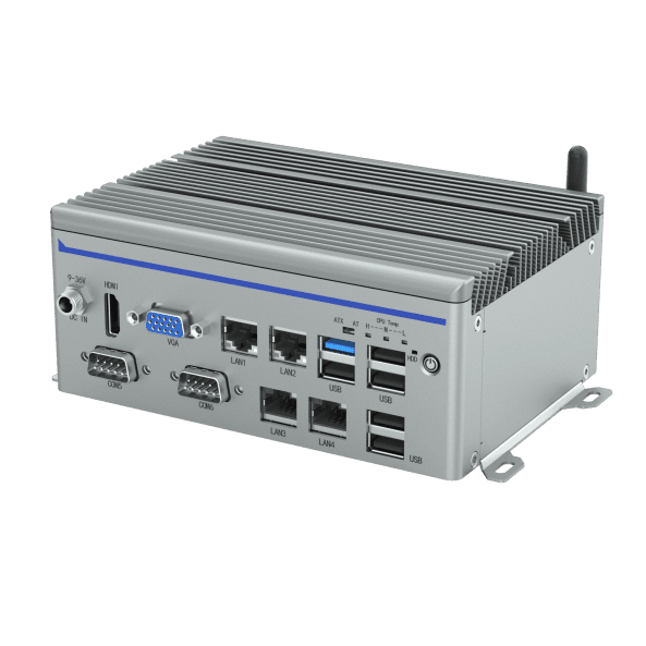 KMDA-2602-S002-8G Fanless Embedded Box Computer with Intel Celeron J1900 CPU, DDR3L 8GB, 4*LAN, 1*USB3.0, 6*USB2.0, 6*COM, 8-bit DIO,1*HDMI, 1*VGA, Audio out, 1*I-port, 1*2.5" drive bay, 1*mSATA & DC 9~36V