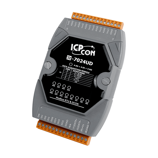 M-7024UD 4-ch 16-bit AO Module with 4 DI, 4 DO and LED Display