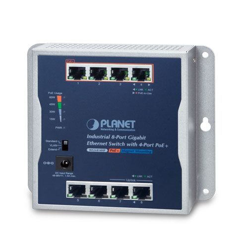 WGS-814HP Industrial 8-Port 10/100/1000T Wall-mounted Gigabit Switch with 4-port PoE+