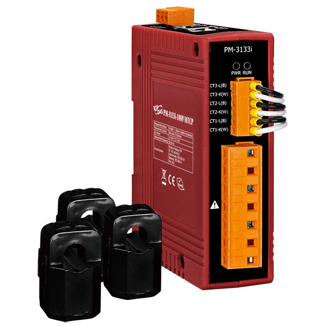 PM-3133i-100P-MTCP Modbus TCP, Isolated 3-phase power meter; includes 60A CT (Inside diameter 10 mm; wire lead 4 m) x 3
