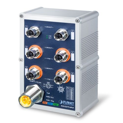 IGS-5227X-4P2T Industrial IP67-rated 4-Port 10/100/1000T 802.3at PoE+ 2-Port 10/100/1000T Managed Ethernet Switch