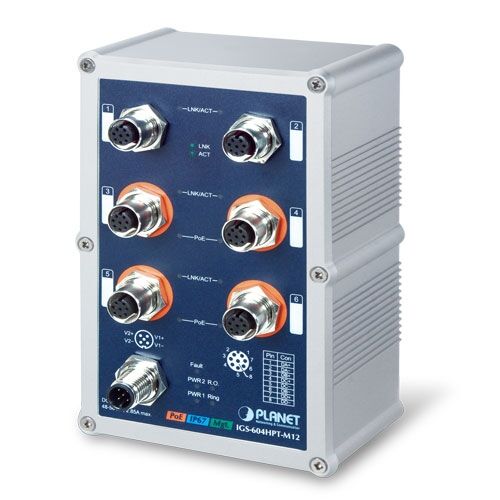 IGS-604HPT-M12 Industrial IP67 Rated 4-Port 10/100/1000T 802.3at PoE + 2-Port 10/100/1000T Managed Ethernet Switch