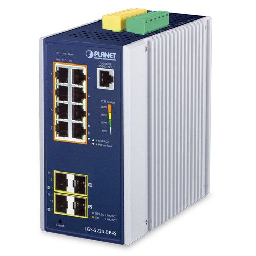 IGS-5225-8P4S Industrial L2+8-Port 10/100/1000T 802.3at PoE + 2-Port 100/1G SFP + 2-Port 100/1G/2.5G SFP Managed Ethernet Switch
