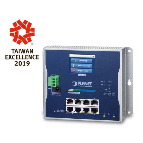 WGS-5225-8T2SV Industrial L2+ 8-port 10/100/1000T + 2-port 1G/2.5G SFP Wall-mount Managed Switch with LCD Touch Screen