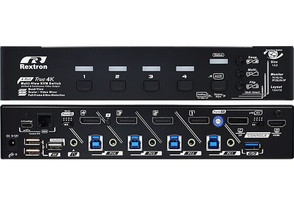 QSKP-3114 4 Ports True 4K DisplayPort Quad-View KVM Switch with Seamless Switching, Scaler, PiP & Serial / Hotkey / KeyPad IN Control