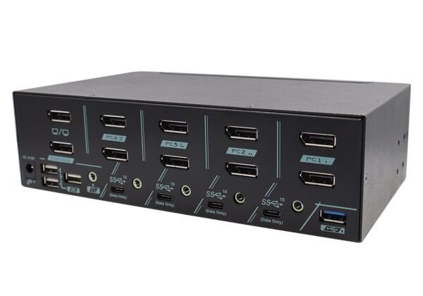PAAG-ET3124B 4 Ports Dual Monitor 8K DisplayPort 1.4 KVM Switch With USB 3.2 Gen 2, Audio, & Hotkey Control for Gaming