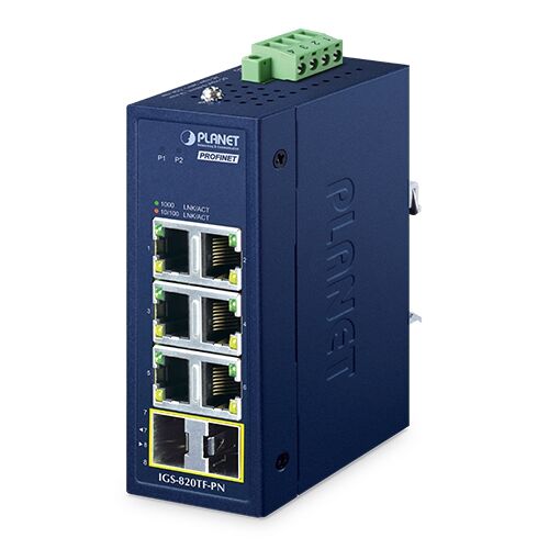 IGS-820TF-PN Compact Industrial 6-Port 10/100/1000T + 2-Port 100/1000X SFP PROFINET Switch