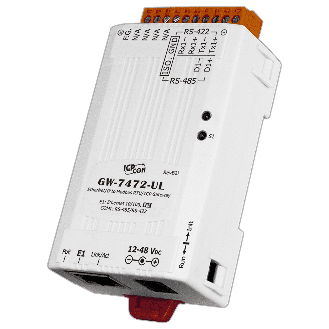 GW-7472-UL EtherNet/IP to Modbus RTU/TCP Gateway with PoE & 1 RS-422/485
