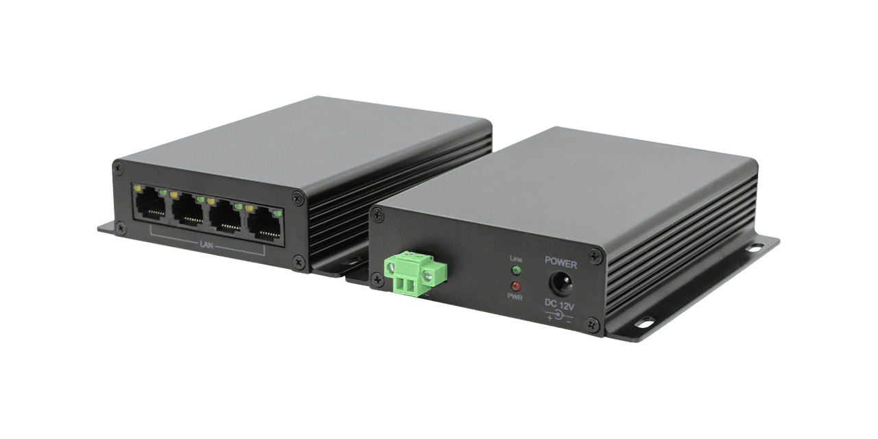 OT-PLC604-2P 4-Ch Ethernet Extender over 2-wire up to 600m with Built-in Switch Function