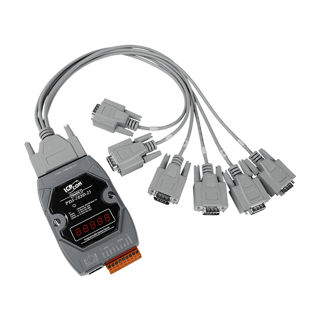 PDS-782D-25/D6 Programmable (7x RS-232 and 1x RS-485) Serial-to-Ethernet Device Server with LED Display