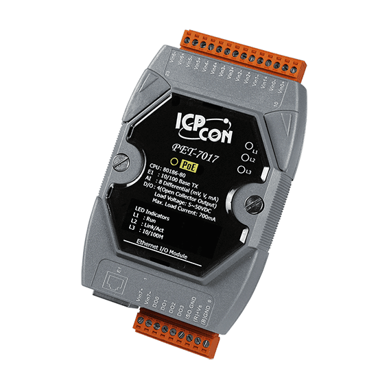 PET-7017-10 10/20-channel Analog Input Module with High Voltage Protection PoE Module