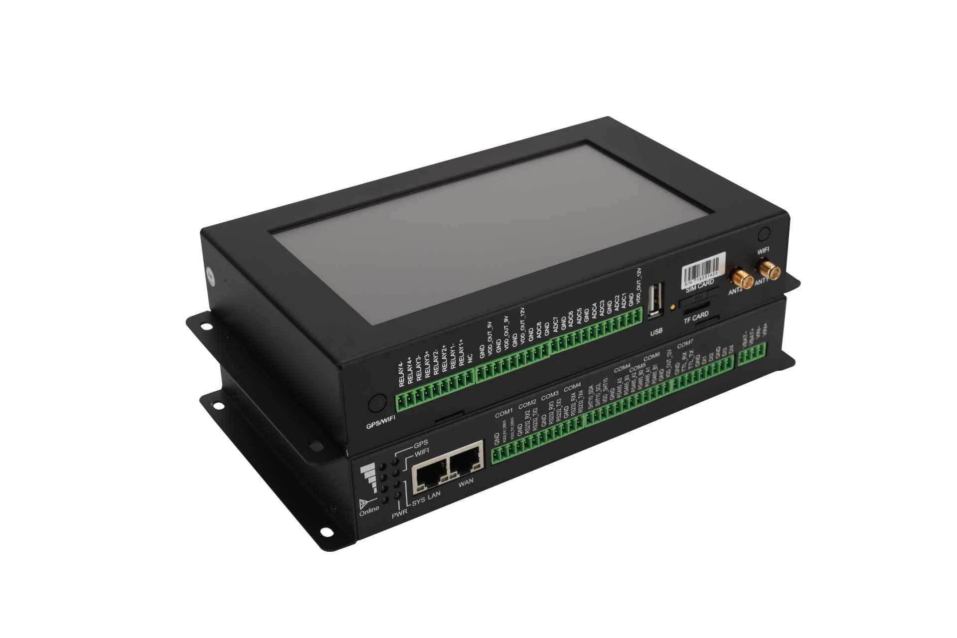 TG462S-LQE-W Industrial 4G Edge Gateway with 7" Touch Screen & 2.4G WIFI, 4-RS-232, 3-RS-485, 1-I2C, 1-TTL, 8-AI, 4-DI, 4-Relay & 5-Power Output