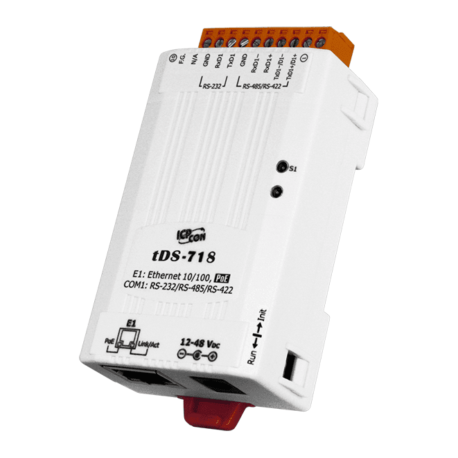 tDS-718 Tiny (1x RS-232/422/485) Serial-to-Ethernet Device Server with PoE