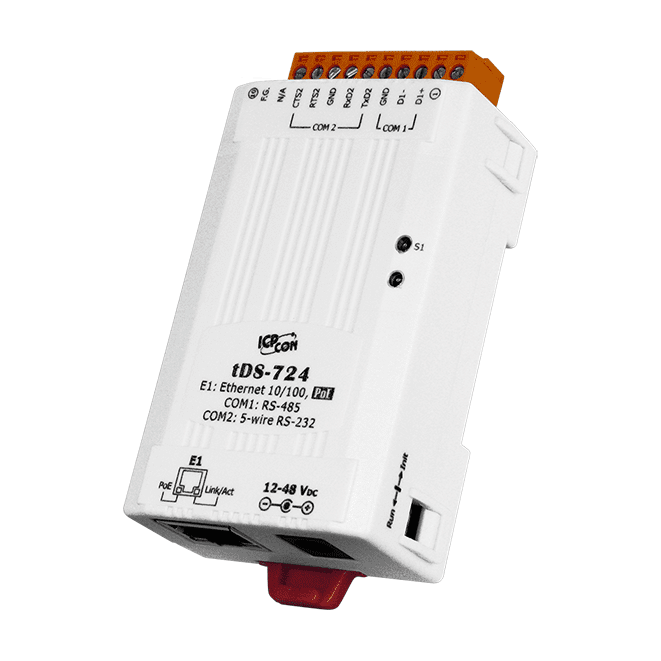 tDS-724 Tiny (1x RS-232 and 1x RS-485) Serial-to-Ethernet Device Server with PoE