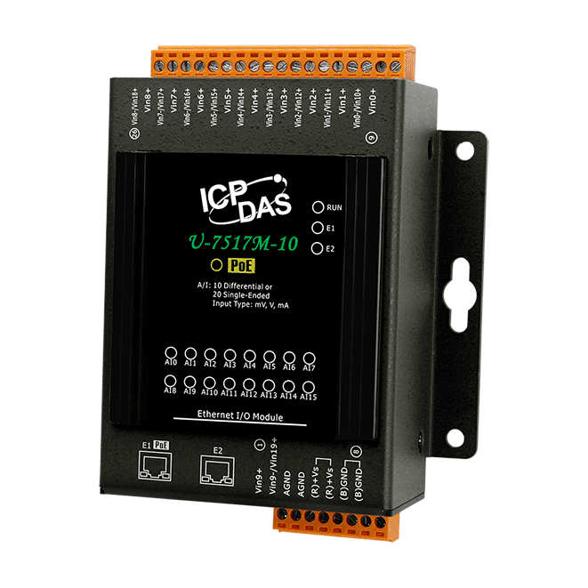 U-7517M-10 OPC UA I/O Module with 10/20-channels AI and 2-port Ethernet Switch