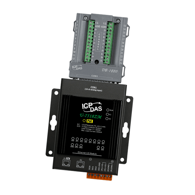 U-7518ZM/S OPC UA I/O Module with 10-ch Thermocouple Inputs, 3-ch DO and 2-port Ethernet Switch