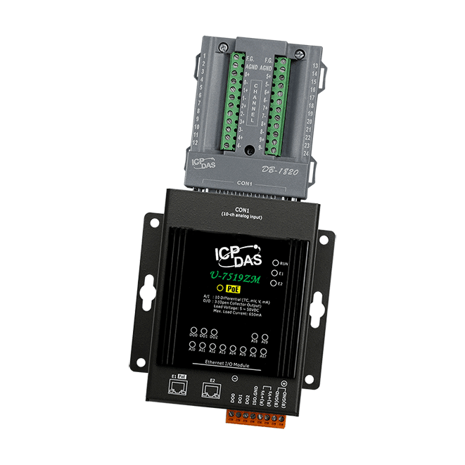 U-7519ZM/S OPC UA I/O Module with 10-ch AI, 3-ch DO, and 2-port Ethernet Switch