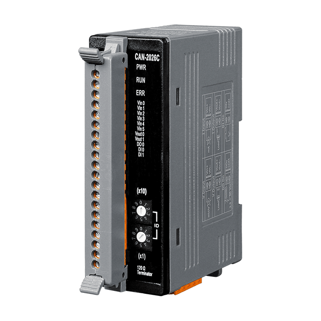 CAN-2026C CANopen I/O Module with 6-ch Isolated AI, 2-ch Isolated AO, 1-ch Isolated DI & 2-ch Isolated DO