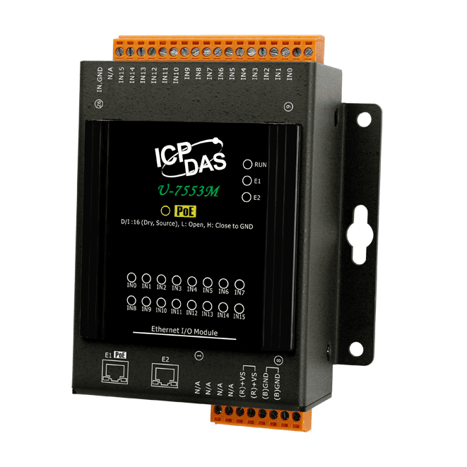 U-7553M OPC UA I/O Module with 16-channels DI (Source type) and 2-port Ethernet Switch