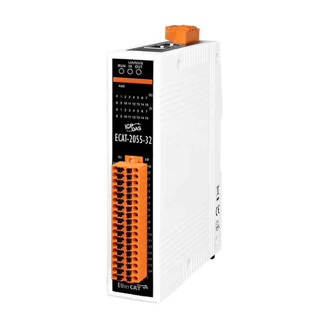 ECAT-2055-32 EtherCAT Slave I/O Module with Isolated 16-ch DI (Dry, Wet) & 16-ch DO (Sink, NPN)