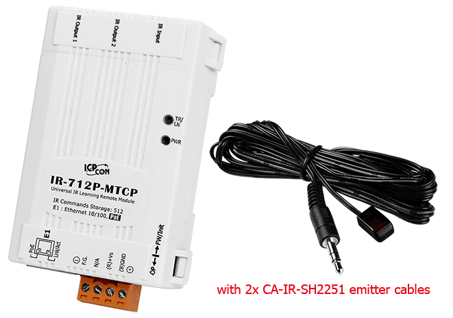 IR-712P-MTCP-5 Universal PoE IR Learning Module (2x IR outputs, 512x IR cmds) with 2x CA-IR-SH2251-5 emitter cables
