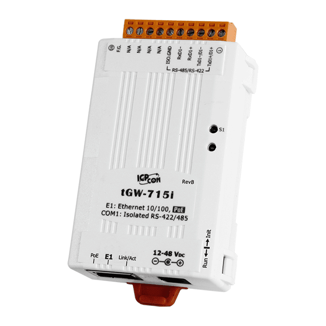 tGW-715i Tiny Modbus/TCP to RTU/ASCII Gateway with PoE & 1 Isolated RS-422/RS-485 port