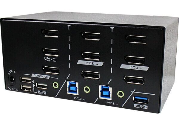 PAAG-E3132B 2 Ports 8K Triple Monitor DisplayPort 1.4 KVM Switch With USB 3.2 Gen 1, Audio & Hotkey Control