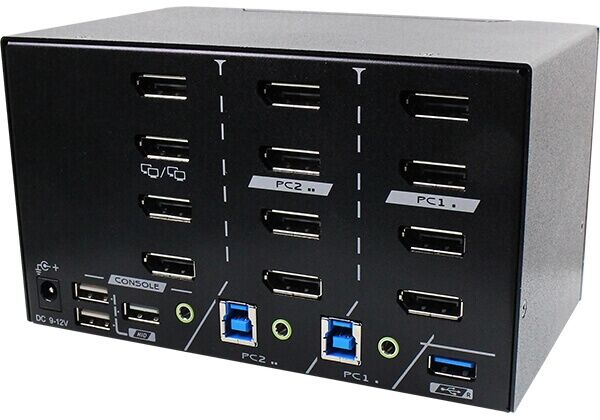 PAAG-E3142 2 Ports True 4K Quad Monitor DisplayPort KVM Switch with USB 3.2 Gen 1 and Audio