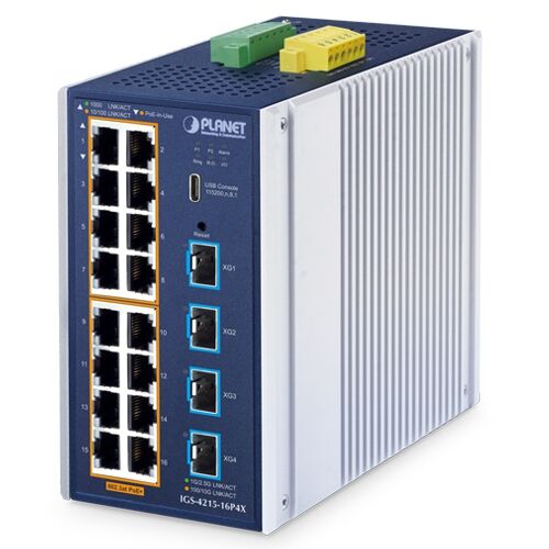 IGS-4215-16P4X Industrial L2+ 16-Port 10/100/1000T 802.3at PoE + 4-Port 10G SFP+ Managed Ethernet Switch