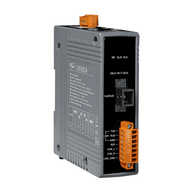 I-2533CS-B CAN to Single-mode Fiber Bridge; 1 (15 km) single-mode, SC connector, TX 1310 nm, RX 1550 nm